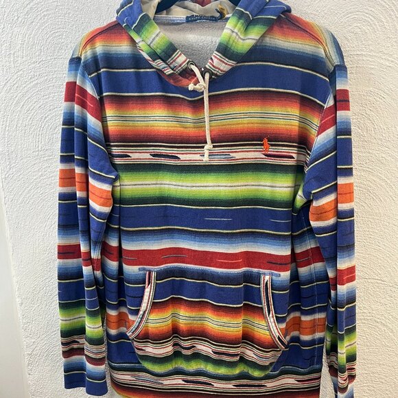 Polo Ralph Lauren Men's M Striped Cotton Pullover Hoodie Regular Fit Blue Multi - Picture 1 of 6